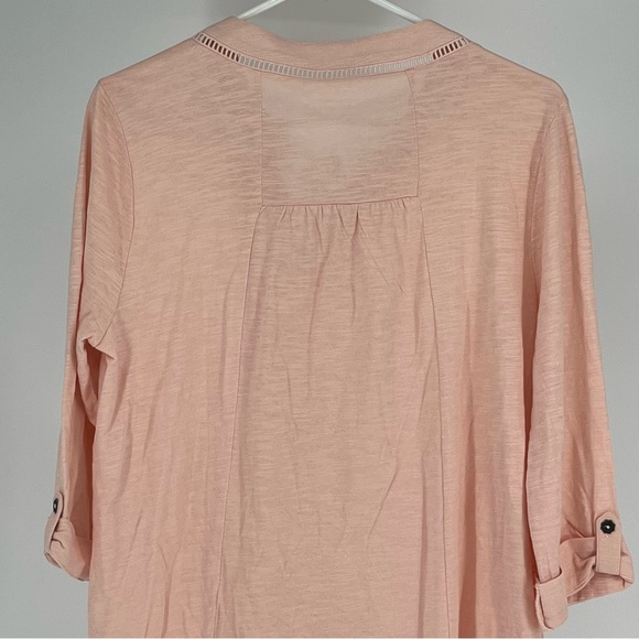 SOFT SURROUNDINGS NWT DIDI TOP SLUB JERSEY CROCHET LACE TOP 3/4TH SLEEVE PETITE - Picture 7 of 10